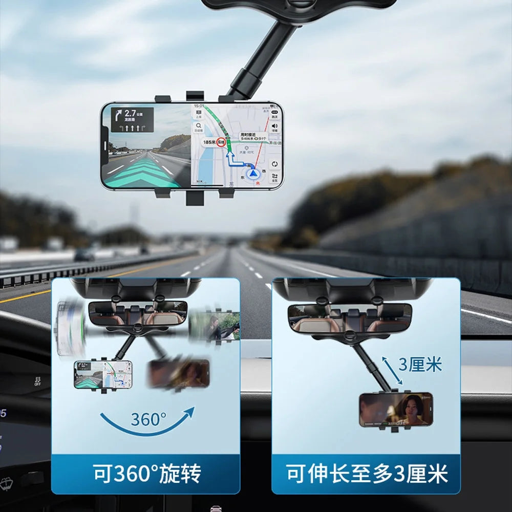 1 Pack Rotatable and Retractable Car Phone Holder 2022 - New Version: Multifunctional Car Rearview Mirror Mount, Universal 360 Degree Rotatable Phone Holder for All Mobile Phones