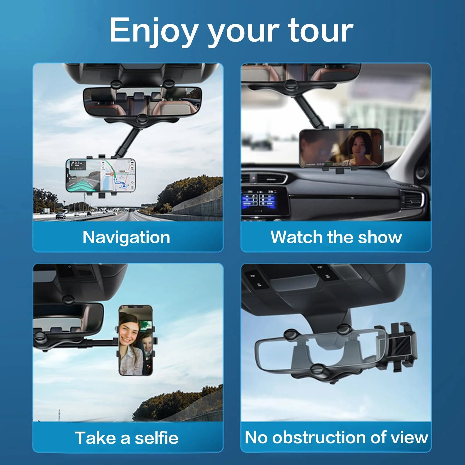 1 Pack Rotatable and Retractable Car Phone Holder 2022 - New Version: Multifunctional Car Rearview Mirror Mount, Universal 360 Degree Rotatable Phone Holder for All Mobile Phones