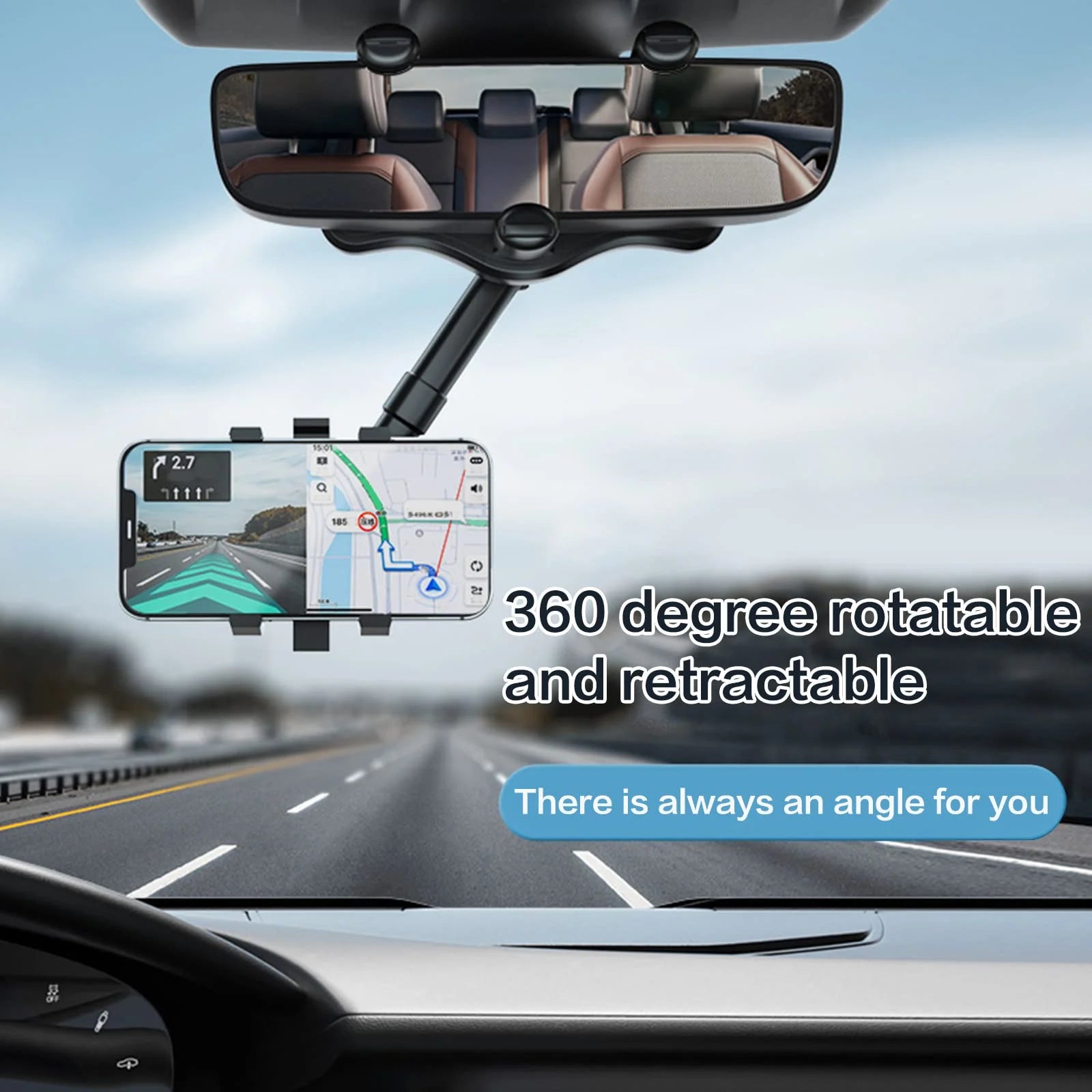1 Pack Rotatable and Retractable Car Phone Holder 2022 - New Version: Multifunctional Car Rearview Mirror Mount, Universal 360 Degree Rotatable Phone Holder for All Mobile Phones